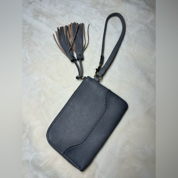 Frye “Paige” Charcoal Leather Wristlet with Tassel Accents - Picture 2 of 9